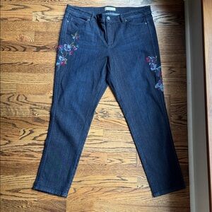 J. Jill Dark Blue Straight Leg Jeans with Floral Design
